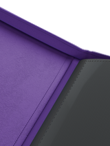 Purple velvet inside cover of Palms Off Gaming 9 pocket binder for premium storage of trading cards.