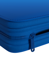 Durable blue steel zipper on Palms Off Gaming 9 pocket binder, keeping Pokémon, MTG, One Piece trading cards and more safe.