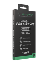 Palms Off Gaming MintFit PSA sleeves, designed to perfectly fit PSA graded trading card slabs with a tapered, resealable lip.