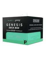 Retail packaging of Palms Off Gaming turquoise Genesis Deck Box, built for Pokémon, MTG, Digimon, One Piece and more.