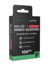 Palms Off Gaming MintFit Japanese mini size inner sleeves, designed to perfectly fit Japanese mini size trading cards such as Yu-Gi-Oh! and more.