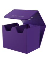 Interior of Palms Off Gaming medium purple graded card case with two velvet-lined rows for organised graded card storage.