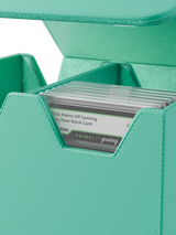 Cutout design on Palms Off Gaming medium turquoise graded card case allows easy viewing of PSA and BGS labels.