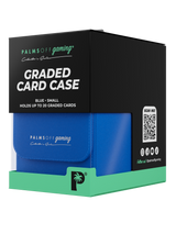 Retail packaging of Palms Off Gaming Collector's Series small blue graded card case for PSA and BGS collectors.