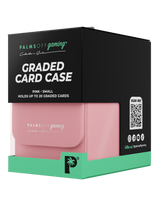 Retail packaging of Palms Off Gaming Collector's Series small pink graded card case for PSA and BGS collectors.