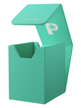 Interior of Palms Off Gaming small turquoise graded card case with single velvet-lined row for organised graded card storage.