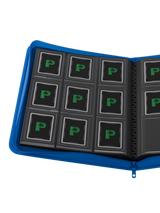 Open spread of Palms Off Gaming 9 pocket top loader binder with 3x3 layout for 35pt top loaders containing Pokémon, One Piece, MTG and more. Open spread of Palms Off Gaming 9 pocket top loader binder with 3x3 layout for 35pt top loaders containing Pokémon, One Piece, MTG and more.