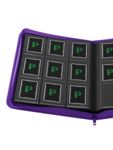 Open spread of Palms Off Gaming 9 pocket top loader binder with 3x3 layout for 35pt top loaders containing Pokémon, One Piece, MTG and more. Open spread of Palms Off Gaming 9 pocket top loader binder with 3x3 layout for 35pt top loaders containing Pokémon, One Piece, MTG and more.