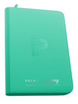 Palms Off Gaming turquoise 9 pocket top loader zip binder with PU leather cover, holds 216 standard 35pt top loaders for Pokémon, MTG, Yu-Gi-Oh! and more.