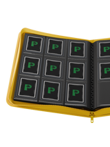 Open spread of Palms Off Gaming 9 pocket top loader binder with 3x3 layout for 35pt top loaders containing Pokémon, One Piece, MTG and more. Open spread of Palms Off Gaming 9 pocket top loader binder with 3x3 layout for 35pt top loaders containing Pokémon, One Piece, MTG and more.