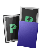 Blackout standard size deck sleeves in purple feature a textured, dual-layer fully opaque back, with a crystal-clear front.