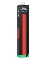 Retail packaging for Palms Off Gaming red Core playmat, made for stylish and comfortable TCG play with MTG, One Piece, Pokémon and more.