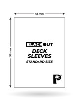 Palms Off Gaming Blackout standard size deck sleeves, measuring in at 66 x 91mm.
