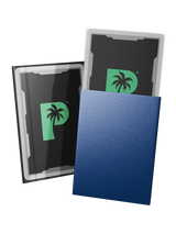 Blackout standard size deck sleeves in navy feature a textured, dual-layer fully opaque back, with a crystal-clear front.