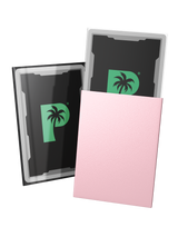 Blackout standard size deck sleeves in rose feature a textured, dual-layer fully opaque back, with a crystal-clear front.