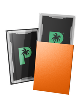 Blackout standard size deck sleeves in orange feature a textured, dual-layer fully opaque back, with a crystal-clear front. Blackout standard size deck sleeves in orange feature a textured, dual-layer fully opaque back, with a crystal-clear front.