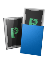 Blackout Japanese mini size deck sleeves in blue feature a textured, dual-layer fully opaque back, with a crystal-clear front.