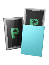 Blackout Japanese mini size deck sleeves in turquoise feature a textured, dual-layer fully opaque back, with a crystal-clear front.