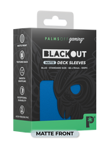 Palms Off Gaming Blackout standard size deck sleeves in blue, perfect for playing Pokémon, One Piece, Magic: The Gathering, Lorcana and more.