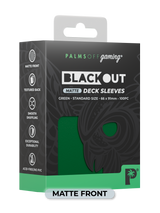 Palms Off Gaming Blackout standard size deck sleeves in green, perfect for playing Pokémon, One Piece, Magic: The Gathering, Lorcana and more.