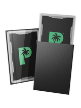 Blackout standard size deck sleeves in black feature a textured, dual-layer fully opaque back, with a crystal-clear front.