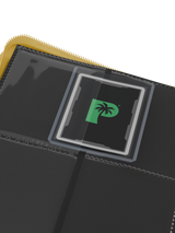 Side-loading pockets in Palms Off Gaming yellow 4 pocket top loader binder, built to securely hold 35pt top loaders with Pokémon, MTG, Yu-Gi-Oh! cards and more.