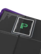 Side-loading pockets in Palms Off Gaming purple 4 pocket top loader binder, built to securely hold 35pt top loaders with Pokémon, MTG, Yu-Gi-Oh! cards and more.
