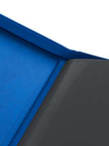Blue velvet inside cover of Palms Off Gaming 4 pocket top loader binder for premium storage of 35pt top loaders with TCG cards.