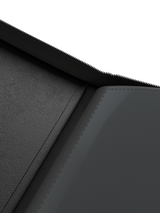 Palms Off Gaming black 4 pocket top loader zip binder with PU leather cover, holds 128 standard 35pt top loaders for Pokémon, MTG, Yu-Gi-Oh! and more.