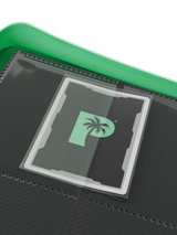 Side-loading pockets in Palms Off Gaming green 9 pocket binder, built to securely hold trading cards from Pokémon, MTG, Yu-Gi-Oh! cards and more.