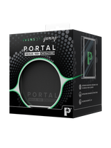 Retail packaging for Palms Off Gaming black Portal Nexus 100+ Deck Box for Pokémon, MTG, One Piece and more.