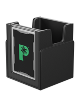 Palms Off Gaming black Portal Nexus 100+ Deck Box with fully removable lid attached underneath for compact setup.
