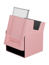Pink Portal Nexus 100+ Deck Box by Palms Off Gaming featuring Command Case slot for hero card display.