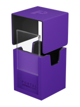 Exploded view of Palms Off Gaming purple Portal Nexus 100+ Deck Box showing box, Command Case and removable magnetic lid.