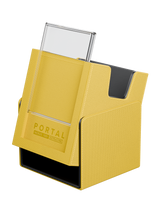 Yellow Portal Nexus 100+ Deck Box by Palms Off Gaming featuring Command Case slot for hero card display.