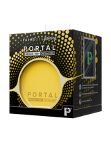 Retail packaging for Palms Off Gaming yellow Portal Nexus 100+ Deck Box for Pokémon, MTG, One Piece and more.