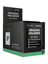 Retail packaging for Palms Off Gaming semi-rigid grading holders 200pc, designed for grading submissions to PSA, BGS, CGC and more.
