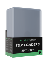Palms Off Gaming 35pt top loaders, rigid protection for most standard trading cards, like Pokémon, One Piece, Magic: The Gathering, Lorcana and more.