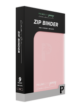 Retail packaging of Palms Off Gaming pink 9 pocket zip binder, ideal for collectors storing trading cards from Pokémon, MTG, Yu-Gi-Oh! and more.