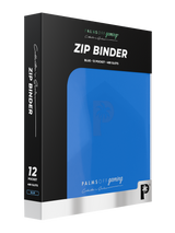 Retail packaging of Palms Off Gaming blue 12 pocket zip binder, ideal for collectors storing trading cards from Pokémon, MTG, Yu-Gi-Oh! and more.