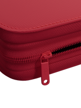 Durable red steel zipper on Palms Off Gaming 12 pocket binder, keeping Pokémon, MTG, One Piece trading cards and more safe.