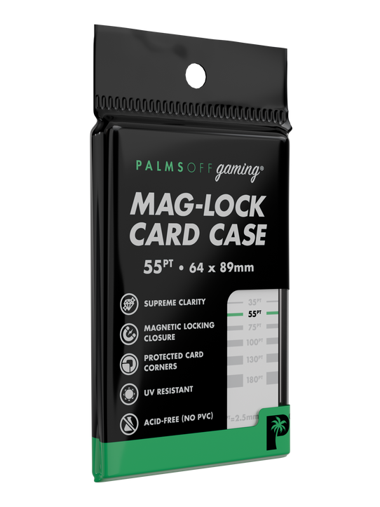 Palms Off Gaming 55pt mag-lock card case, UV-resistant archival-safe acrylic one-touch case for storing trading cards.