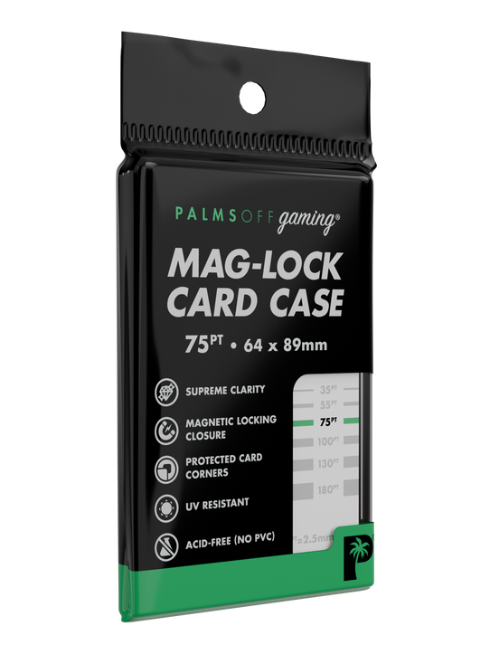 Palms Off Gaming 75pt mag-lock card case, UV-resistant archival-safe acrylic one-touch case for storing trading cards.