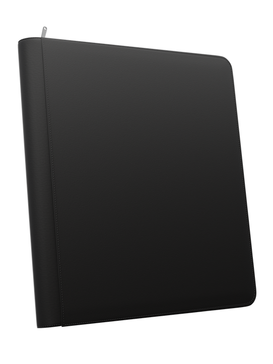 Palms Off Gaming Stealth black 12 pocket zip binder with smooth PU leather cover, holds 480 Pokémon, MTG, Yu-Gi-Oh! Trading cards and more.
