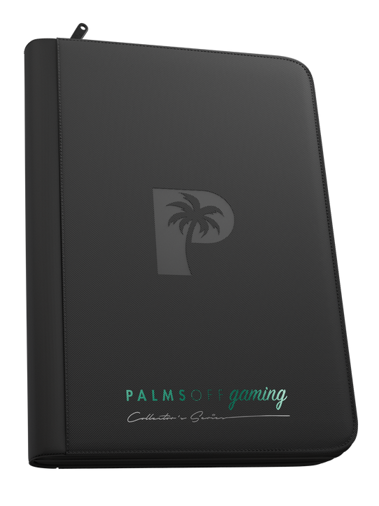 Palms Off Gaming Collector’s Series black 9 pocket zip binder with PU leather cover, holds 360 Pokémon, MTG, Yu-Gi-Oh! Trading cards and more. Palms Off Gaming Collector’s Series black 9 pocket zip binder with PU leather cover, holds 360 Pokémon, MTG, Yu-Gi-Oh! Trading cards and more.