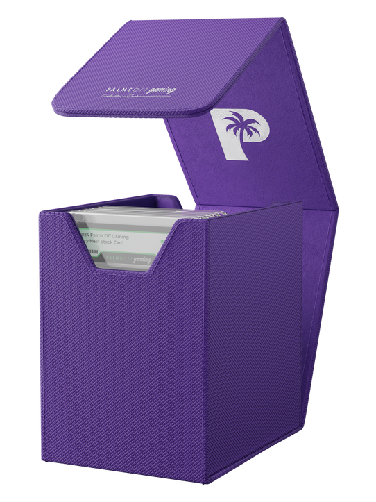 Palms Off Gaming Collector's Series small purple graded card case holds up to 20 PSA or BGS graded cards. Palms Off Gaming Collector's Series small purple graded card case holds up to 20 PSA or BGS graded cards.