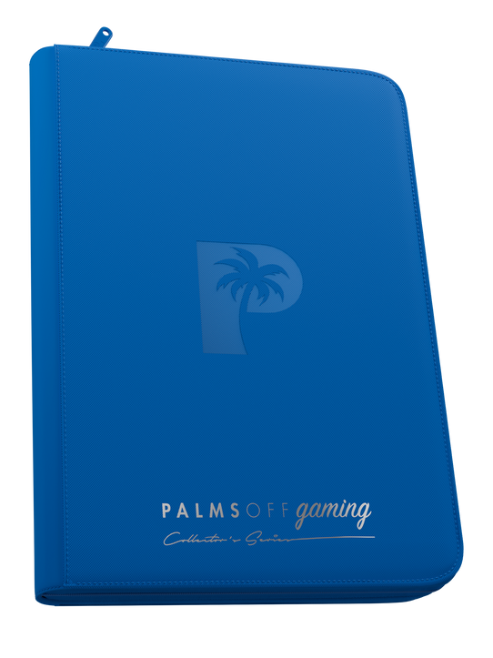 Palms Off Gaming blue 9 pocket top loader zip binder with PU leather cover, holds 216 standard 35pt top loaders for Pokémon, MTG, Yu-Gi-Oh! and more. Palms Off Gaming blue 9 pocket top loader zip binder with PU leather cover, holds 216 standard 35pt top loaders for Pokémon, MTG, Yu-Gi-Oh! and more.