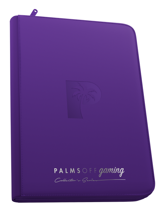Palms Off Gaming purple 9 pocket top loader zip binder with PU leather cover, holds 216 standard 35pt top loaders for Pokémon, MTG, Yu-Gi-Oh! and more. Palms Off Gaming purple 9 pocket top loader zip binder with PU leather cover, holds 216 standard 35pt top loaders for Pokémon, MTG, Yu-Gi-Oh! and more.