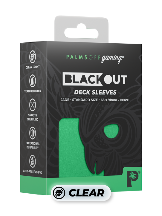Palms Off Gaming Blackout standard size deck sleeves in jade, perfect for playing Pokémon, One Piece, Magic: The Gathering, Lorcana and more.