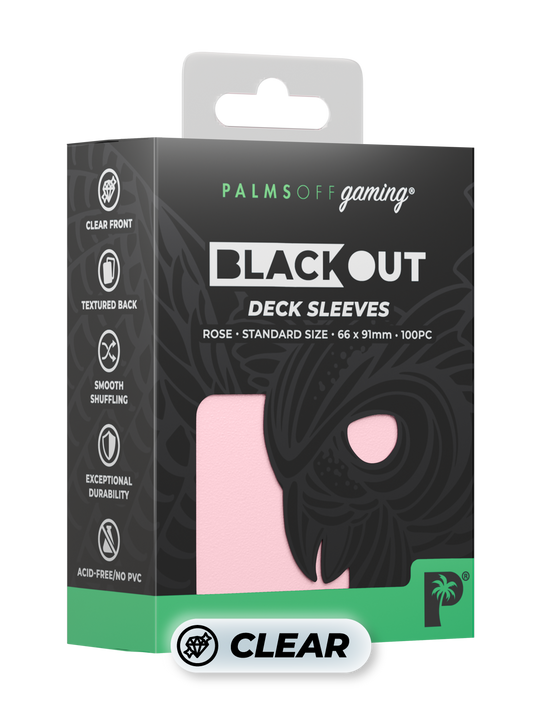Palms Off Gaming Blackout standard size deck sleeves in rose, perfect for playing Pokémon, One Piece, Magic: The Gathering, Lorcana and more.